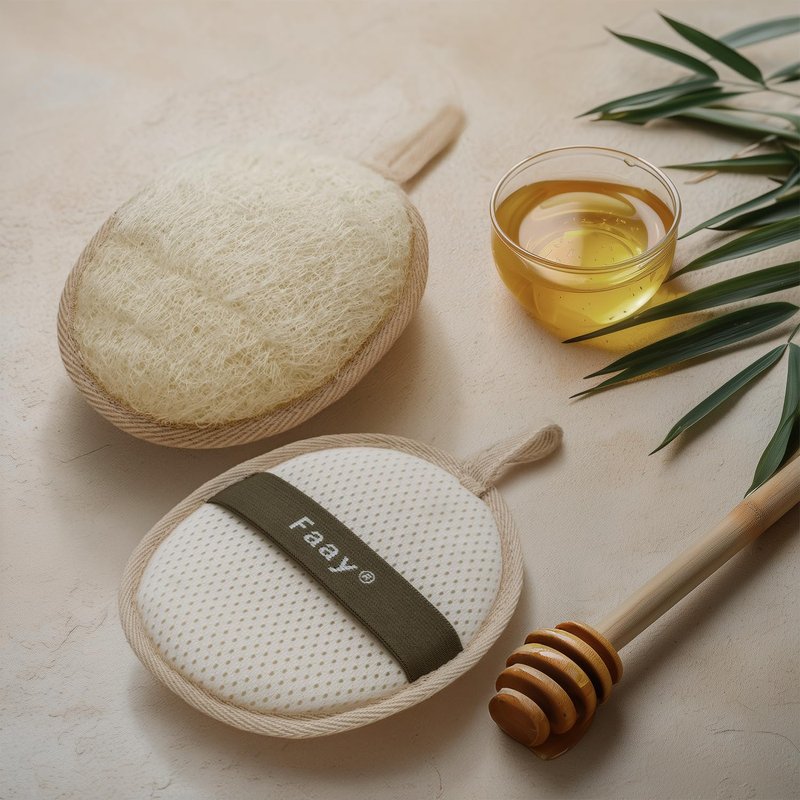 FAAY Natural Loofah Pad for Face and Body Exfoliation – 2 Counts (1 Pack) Firm When Dry, Softens in Water for Gentle and Effective Spa Treatment at Home | Prevents Ingrown Hairs