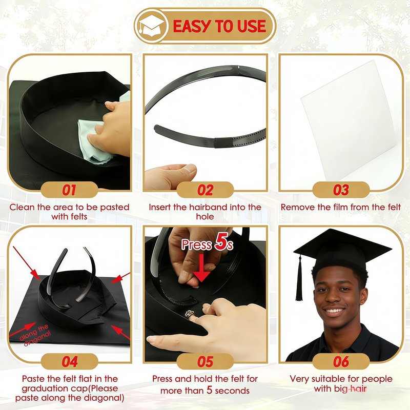 LEMKONTARY Graduation Cap Headband, Non-Slip Holder for Graduation-Ceremony, Comfortable Cap Retainer for Graduates, Students for Photo Prop & Commencement