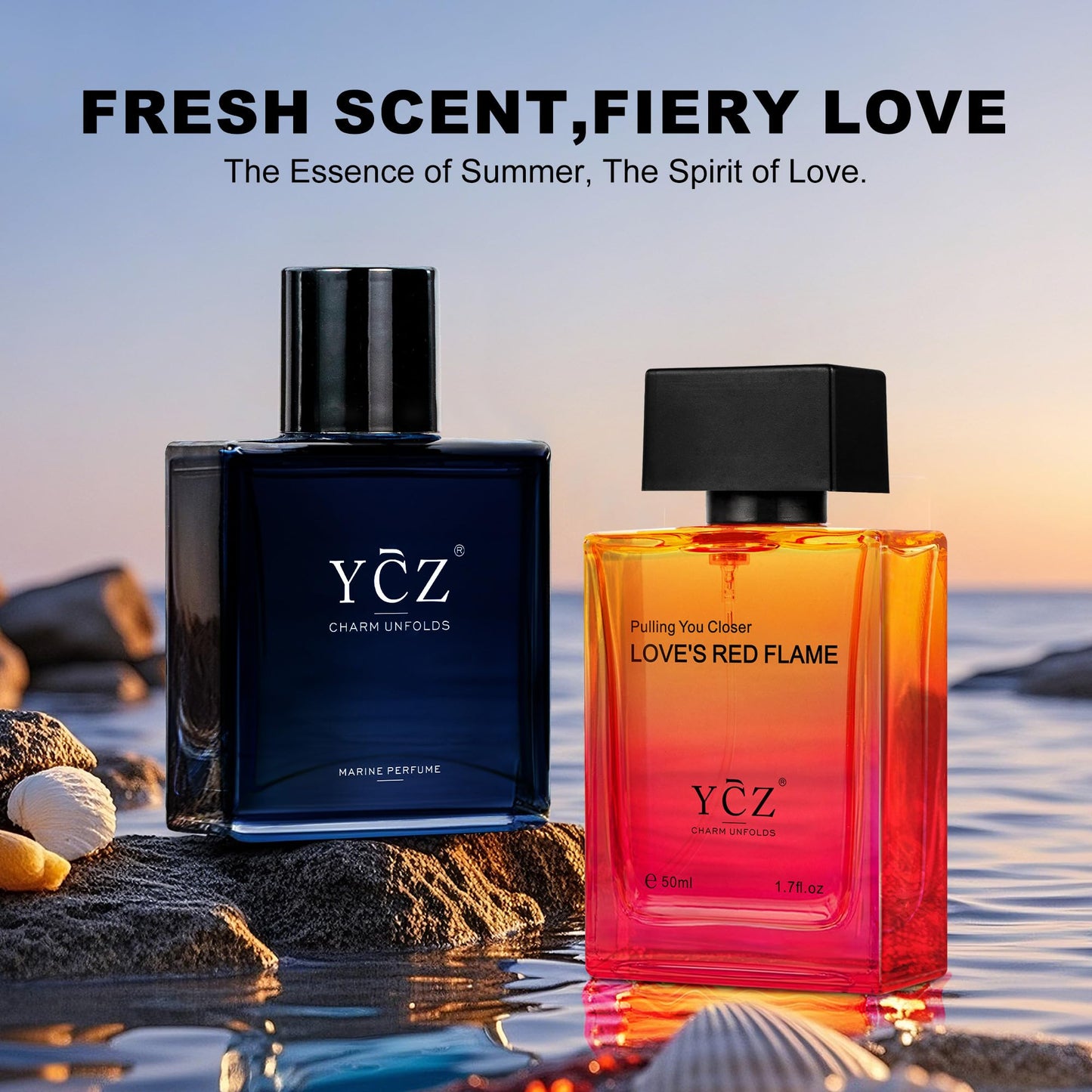 Ycz Eau de Parfum Ocean Fire Perfume Set, 1.7oz(50ml) Bottled 2pcs Men'S Luxury Perfume - Oriental Fresh And Long Lasting Floral Scent for Dating, Made for Men Valentine's Day Gift, Christmas Gifts