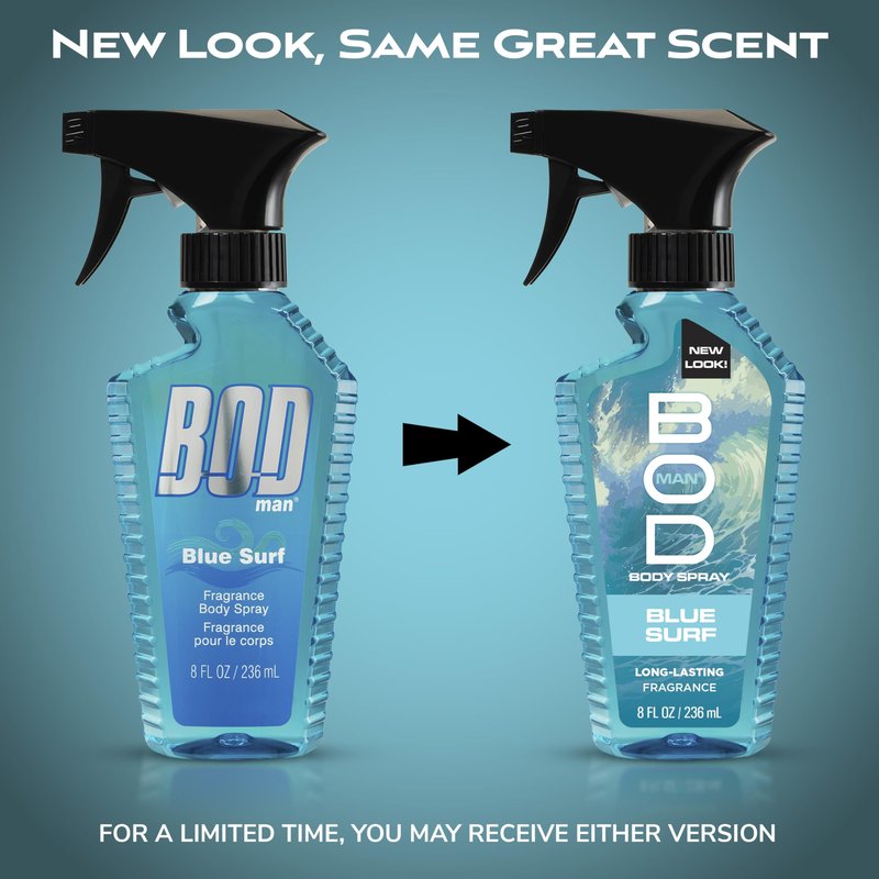 BOD man Fragrance Body Spray, Blue Surf, 8 fl oz (Pack of 2)