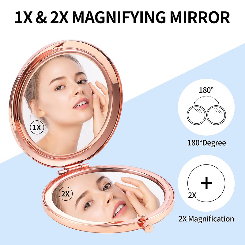 Dynippy Compact Mirror Rose Gold Makeup Mirror Folding Mini Pocket Mirror Portable Hand Mirror Double-Sided 2 x 1x Magnification for Woman Girls - Paris Eiffel Tower