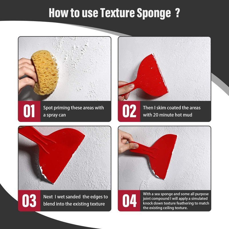 Patelai Knockdown Texture Sponge Drywall Wall Patch Ceiling Texture Sponge Home Decor for Repair DIY Painting Ceiling(2 Pieces,13 x 15 x 6 cm)