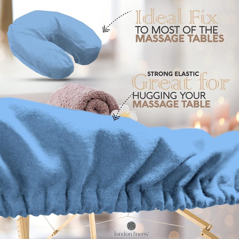 Massage Table Sheets Set - 100% Natural Cotton Flannel | 3-Piece Light Blue Set with Cover, Fitted Sheet & Face Rest