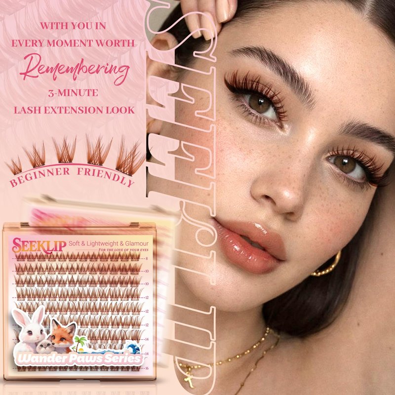 Brown Lashes Clusters Wispy Eyelash Clusters Natural Cluster Eylash Extensions Fluffy Eye Lash Clusters 8-16mm Cluster Eyelashes Soft Lightweight Individual Lashes with Thin Band (Drifter Brown)