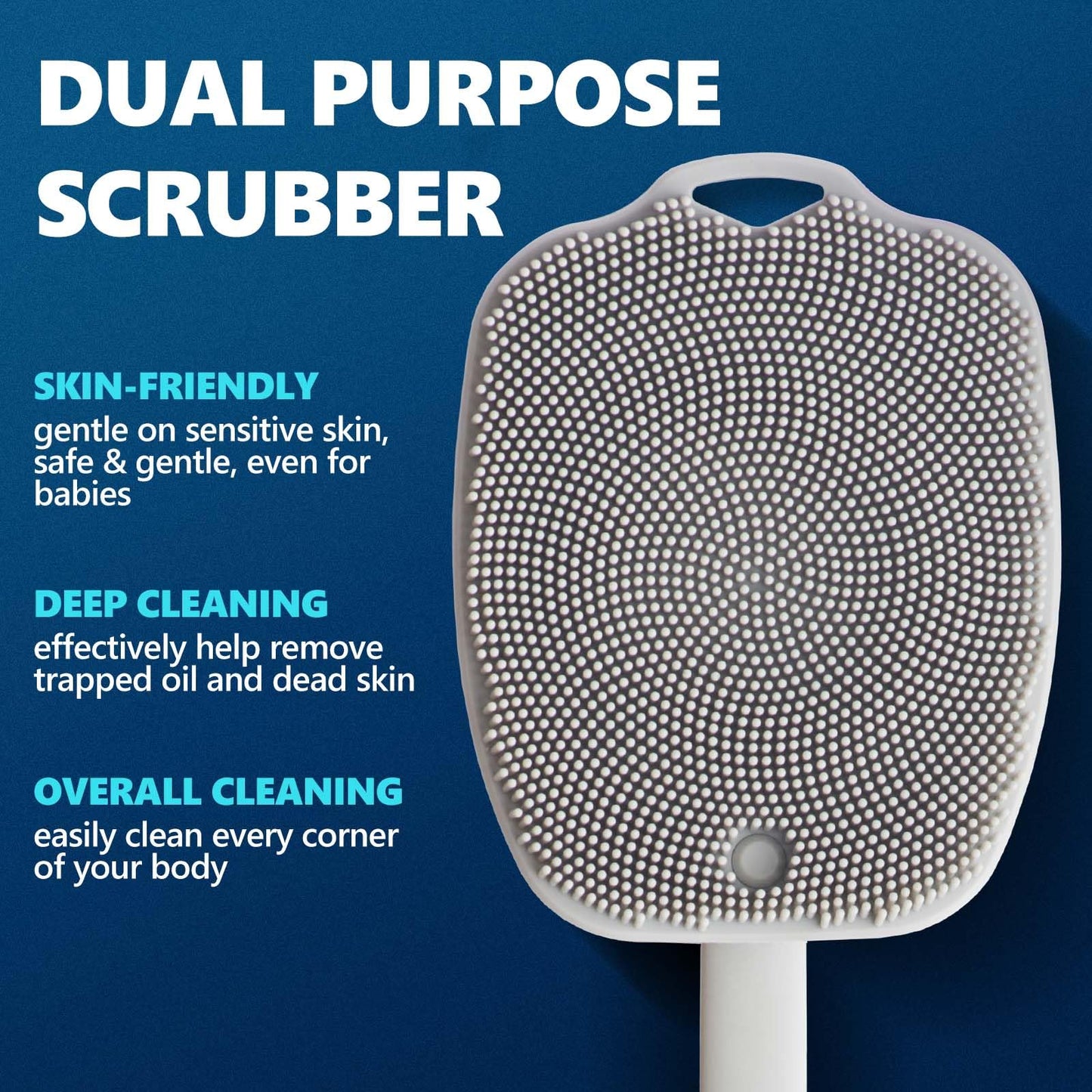 ARIOSOX Silicone Back Scrubber for Shower, Detachable Long Handle Body Scrub Brush, Shower Brush for Shower Exfoliating and Message, Dual Purpose Overall Cleaning - Grey