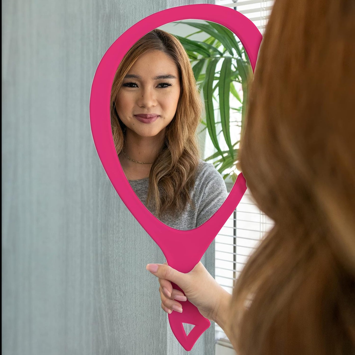 Zadro Large Hand Mirror - Bright Pink Handheld Salon Mirror for Makeup | 15" x 8" Size