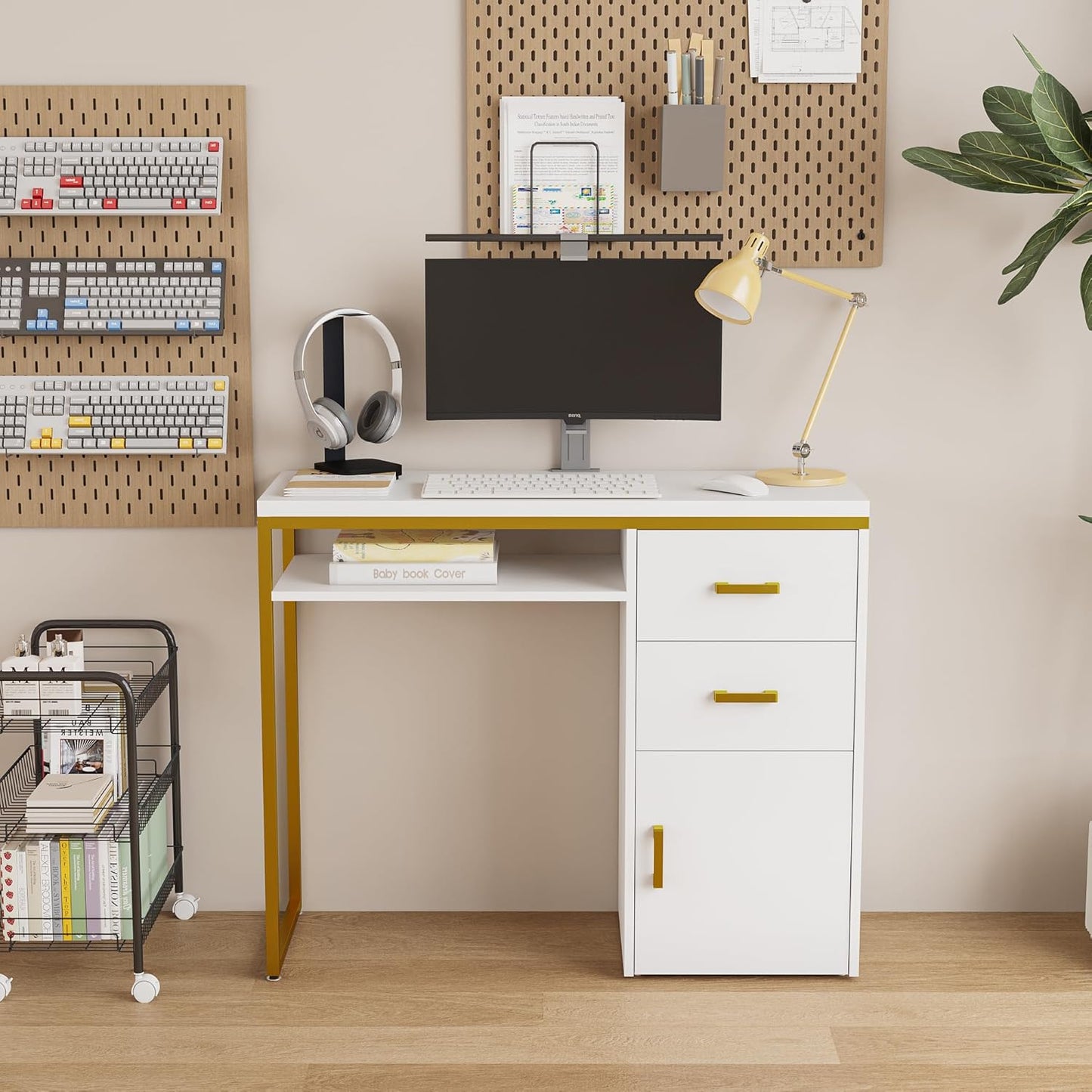 VINGLI Multifunctional Home Office Desk - Modern Computer Table with Storage & Drawers | White