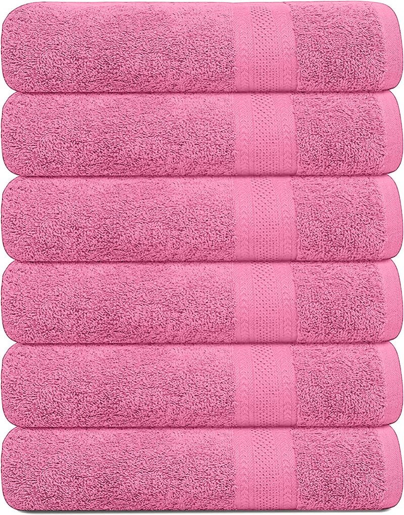 KAHAF COLLECTION 100% Cotton Bath Towels, 24x48 Pack of 6 Towels, Quick Dry, Highly Absorbent, Soft Feel Towel, Gym, Spa, Bathroom, Shower, Pool, Luxury Soft Towels (Pink, 24x48-6 Pack)