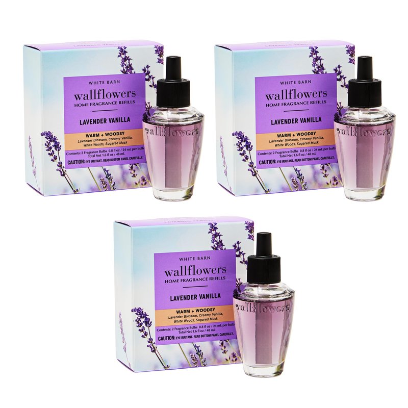 Bath & Body Works Lavender Vanilla Wallflowers Refills - Plug-In Air Freshener Refill for At-Home Use - Always-On Fragrance - Natural Essential Oils - Room-Filling Fragrance - Thoughtful Gift - 6-Pack