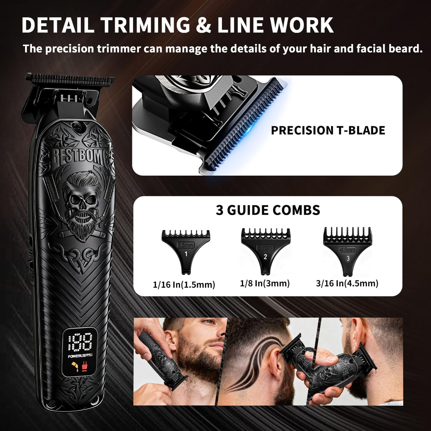 BESTBOMG Professional Cordless Mens Hair Clippers & Beard Trimmer and Electric Shavers Kits & Sets,Metal Hair Clippers Cutting Grooming Kit with Long Battery Life for Family Barber Use (Black)