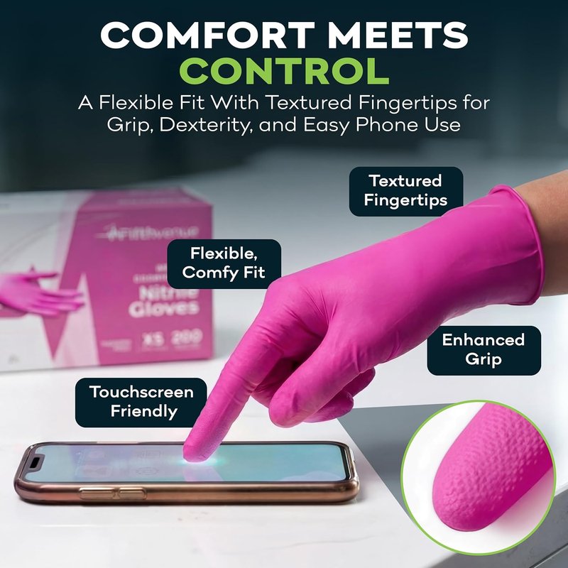 Fuchsia Hot Pink Nitrile Disposable Gloves - 3 Mil Medical Exam | Powder & Latex Free