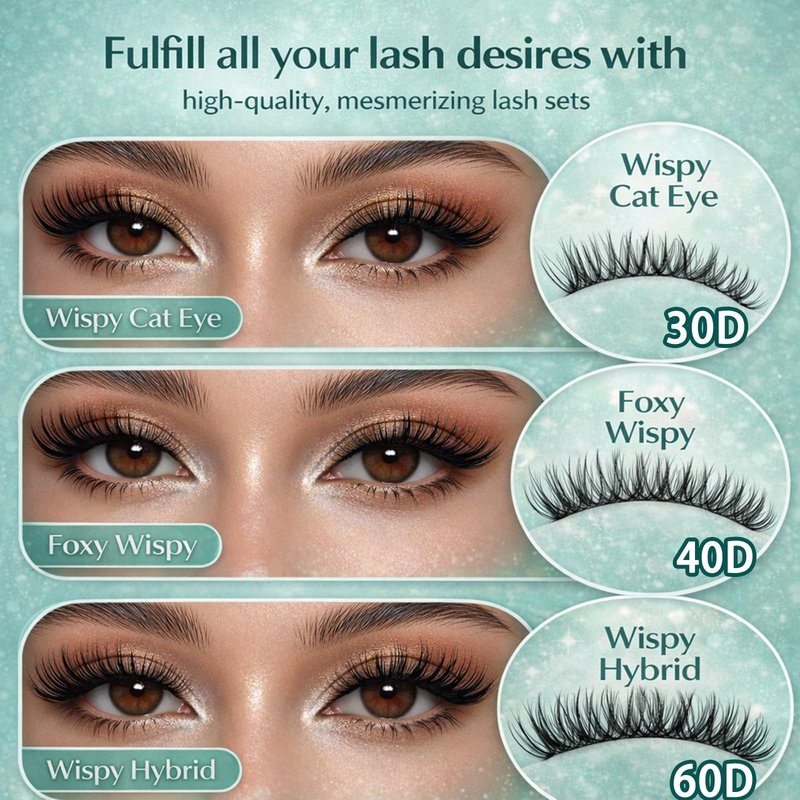 FebFeb Lash Clusters Kit 640pcs Wispy Lash Clusters 30D+40D Eyelash Clusters D Curl Individual Lash Extensions Natural 9-16mm with Bond & Seal, Brush, Tweezers