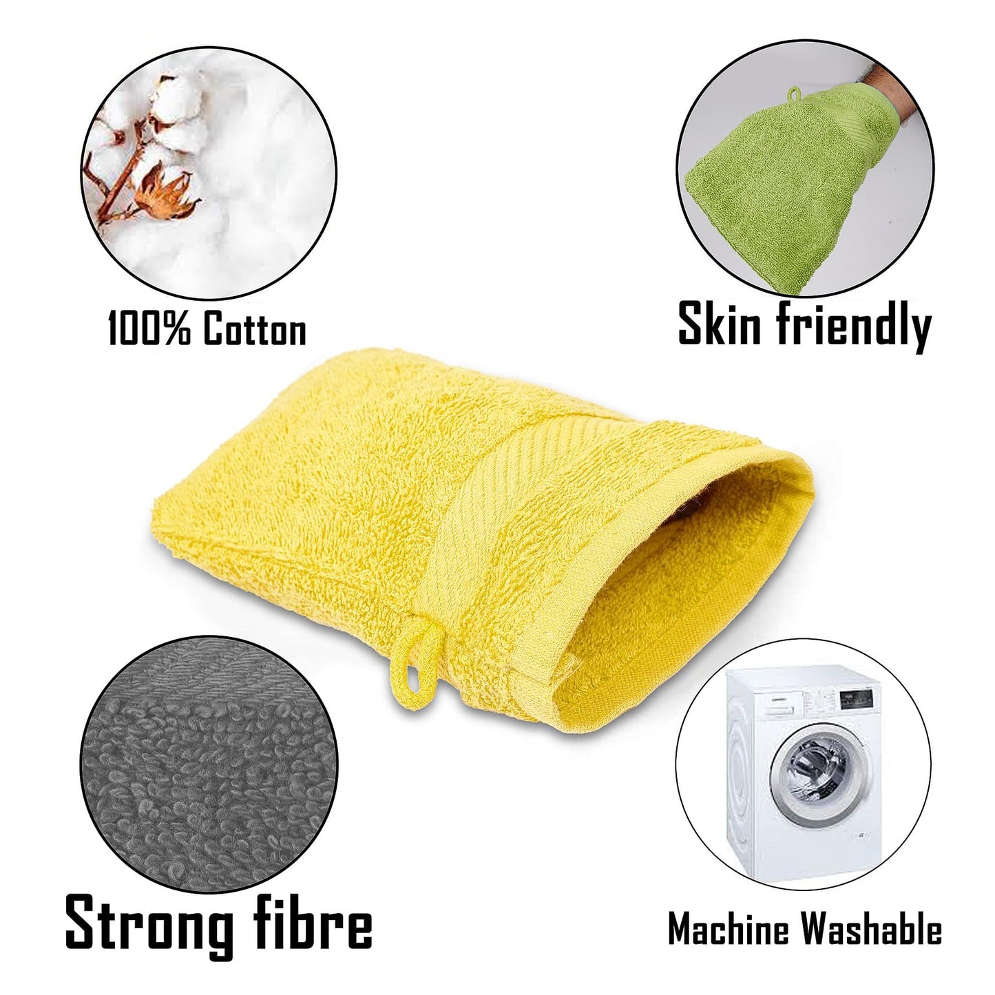 ZUPERIA Premium Bath Mitts - Pack of 6 (6 x 9 Inches) - 100% Cotton European Style Washcloths with Loop - Super Soft and Absorbant Bath Washcloths (Grey/White, 12 Pack)
