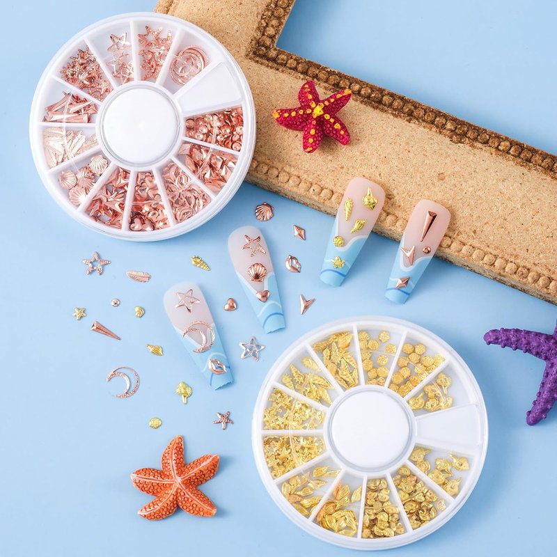 Pndeyo 3D Ocean Nail Art Charms - Beach Starfish & Seashell Decals | Gold & Rose Gold