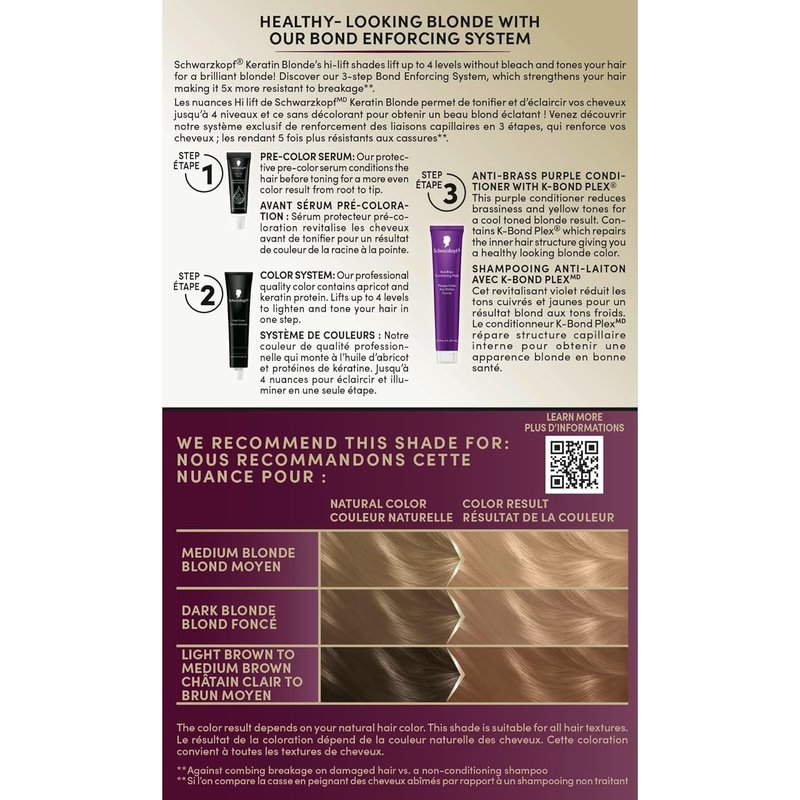 Schwarzkopf Keratin Blonde Hair Dye - 11.4 High Lift Pearl Blonde | Professional Quality Permanent Color with Bond Enforcing System