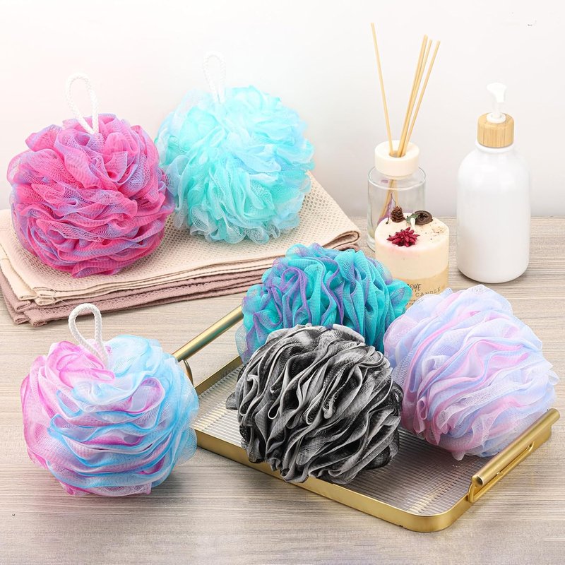 BTYMS XXL Large Loofah Bath Sponge 100g/pc, 6Pcs Exfoliating Mesh Pouf Bath Scrunchies Shower Puffs for Men and Women