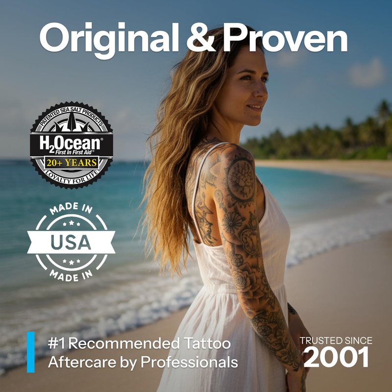 H2Ocean Blue Green Foam Soap - Tattoo Aftercare Cleanser, Antibacterial, Unscented, with Aloe Vera, Moisturizing Care, Safe for All Skin Types, No Harsh Chemicals, Fragrance Free - 7 oz