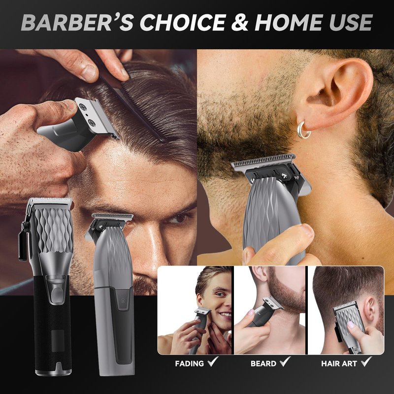 Clipzoo Professional Cordless Hair Clippers for Men & Trimmer Set, 240Min Runtime with LED Display, Quiet Haircut Kit for Men/Women/Kids w/6 Guide Combs, Barber Scissors, Cleaning Brush