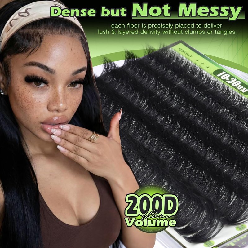 200D Lash Clusters Fluffy Volume Eyelash Clusters Long 10-20MM Lash Extension D-curly Thick Cluster Eyelash Extensions Individual Lashes Easy Application by Newcally