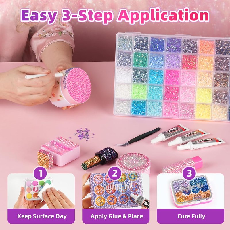 Skiennix 10,000 Pcs Resin Jelly Rhinestones Kit - 40 Colors, 5mm Flatback with B7000 Glue & Tools | DIY Bedazzling Crafts