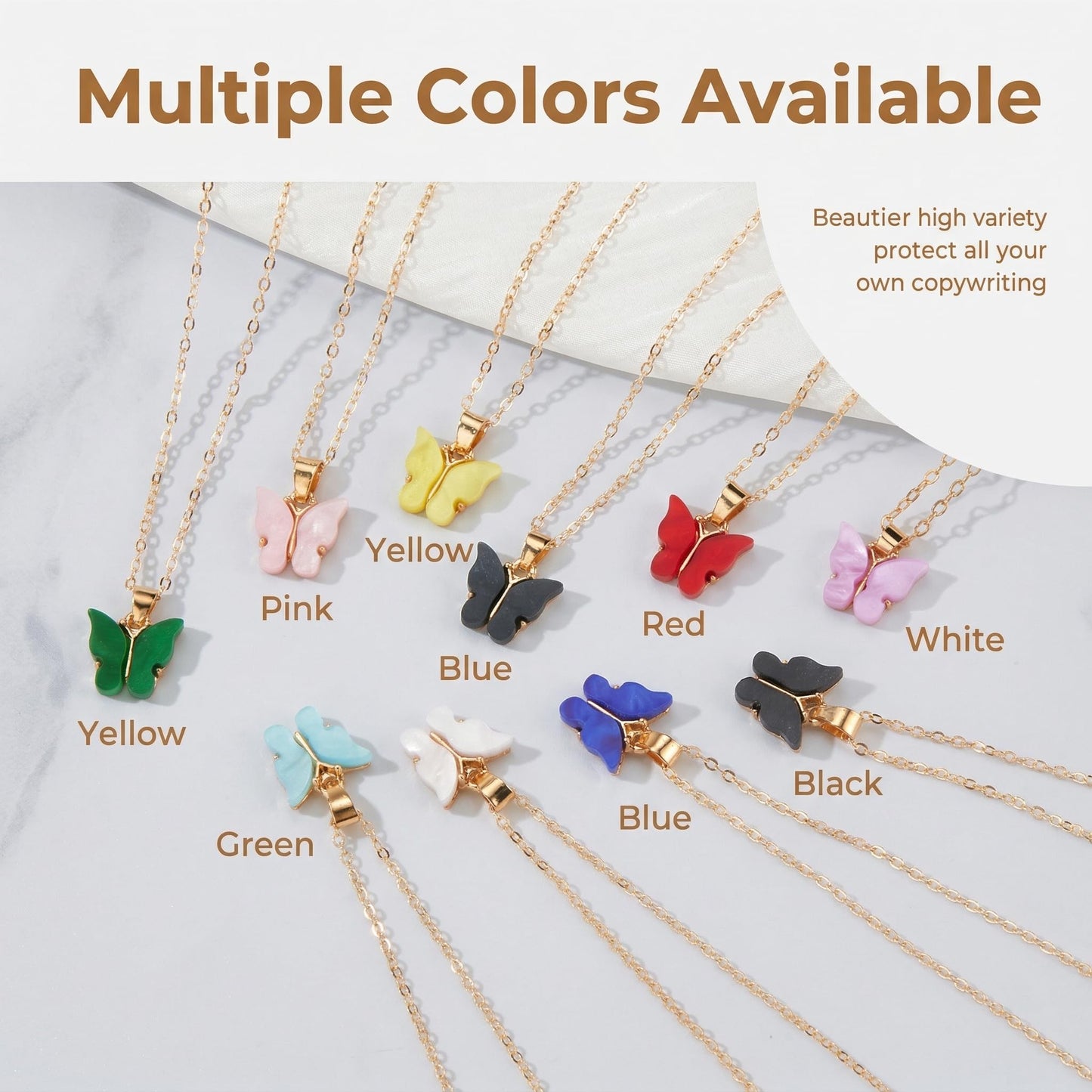 18PCS Colorful Butterfly Pendant Necklace for Women Bohemian Acrylic Adjustable Retro Card Clavicle Chain Insect Animal Necklace Friend Friendship Party Jewelry Gift (Golden Card & White Card 18pcs)