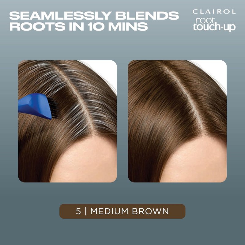 Clairol Root Touch-Up Permanent Hair Dye - 100% Gray Coverage, Medium Brown | Easy Brush Application | Pack of 2