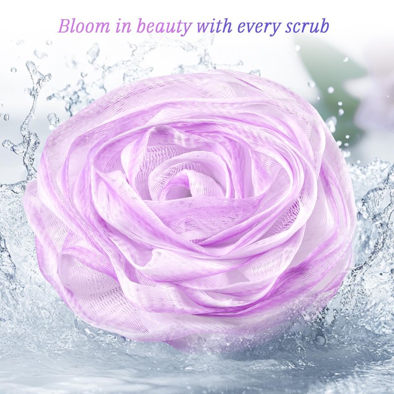 LAYUKI Bath Loofah, Shower Loofah, Body Loofah, Bath Sponge, Shower Sponge, Body Sponge, Bath Scrubber, Shower Scrubber, Body Scrubber, Rose-Shaped, Elegant (Set of 2 Pieces,Purple and Grey)