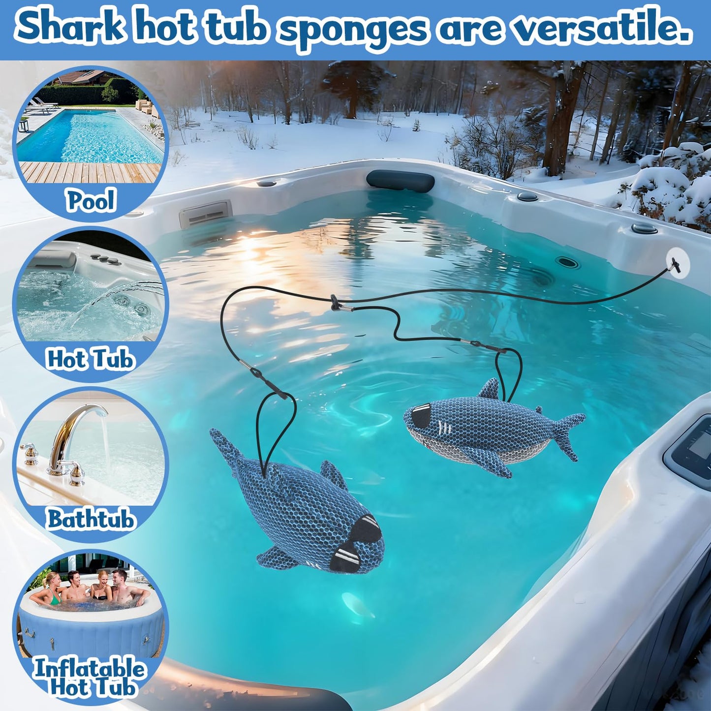 ZYIDBNG Shark Hot Tub Scum Absorber Reusable Washable Hot Tub Sponge Scum Absorber for Spa Hot Tub Oil Scum Absorber Spa Accessories for Adults (1 Pack, Shark)