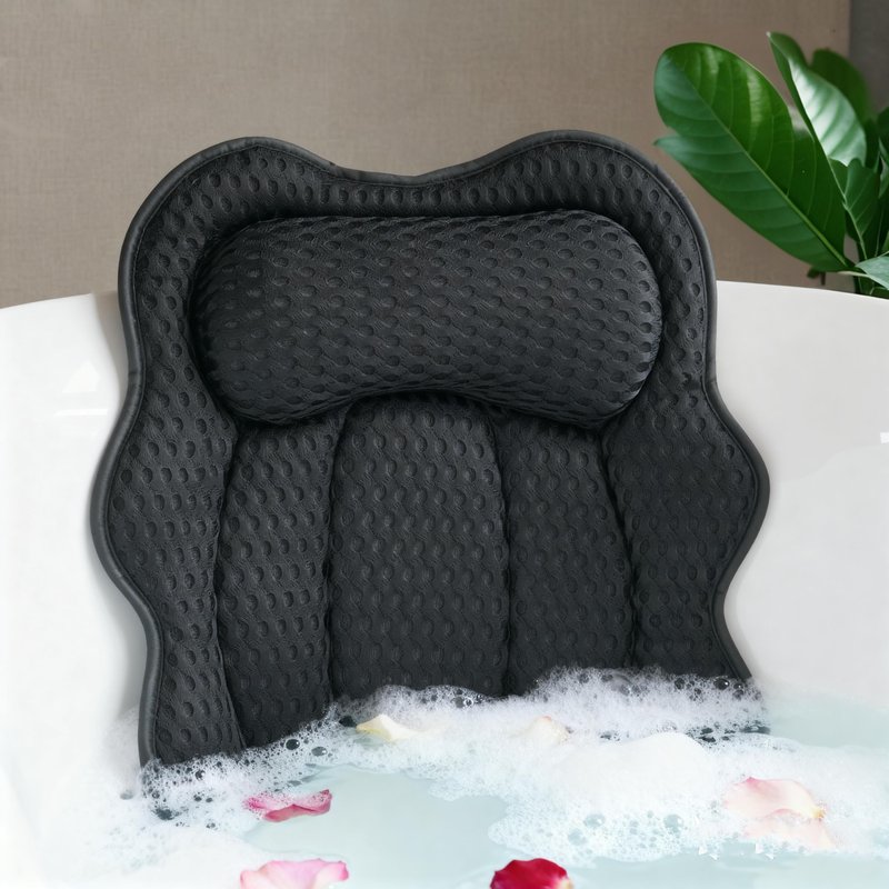 Joeyset Bath Pillow for Tub, 4D Air Mesh Breathable Fabric, Soft Supportive Bathtub Cushion for Head Neck Back, Ergonomic Spa Pillow with Strong Suction Cups, Quick-Drying, Machine Washable (White)