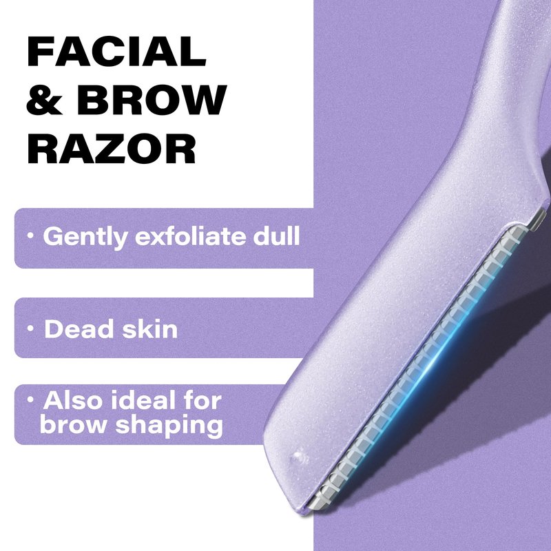 GöSol Professional Metal Dermaplaning Razor for Women, Reusable Face & Eyebrow Shaper for Peach Fuzz, At-Home Dead Skin Removal, Japanese Stainless Steel Blades W/Extra 3 Refills - Purple