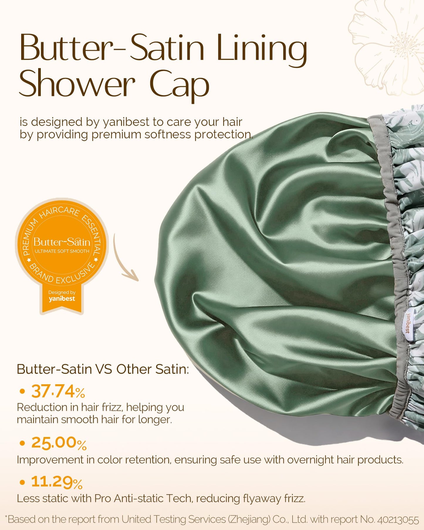 Yanibest Shower Cap for Women - Frizz Free Satin Lined Shower Cap Waterproof Large Double Layer Reusable with Soft Elastic Band for Braids Long Hair