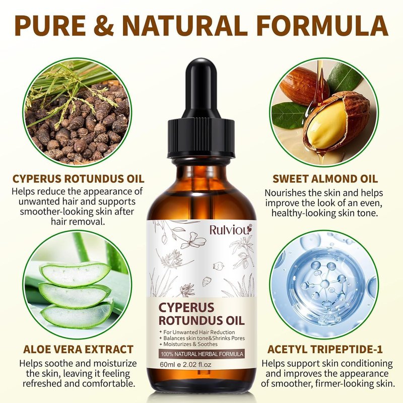 Cyperus Rotundus Oil - Natural Hair Removal Oil | Gentle & Effective for All Skin Types - 2 fl. oz.