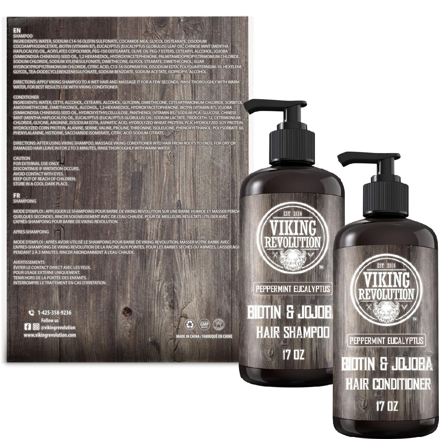 Viking Revolution Biotin Mens Shampoo and Conditioner Set - Eucalyptus Shampoo and Conditioner Set with Jojoba and Mint Oil - Peppermint Oil Hair Conditioner for Men (17 Oz)