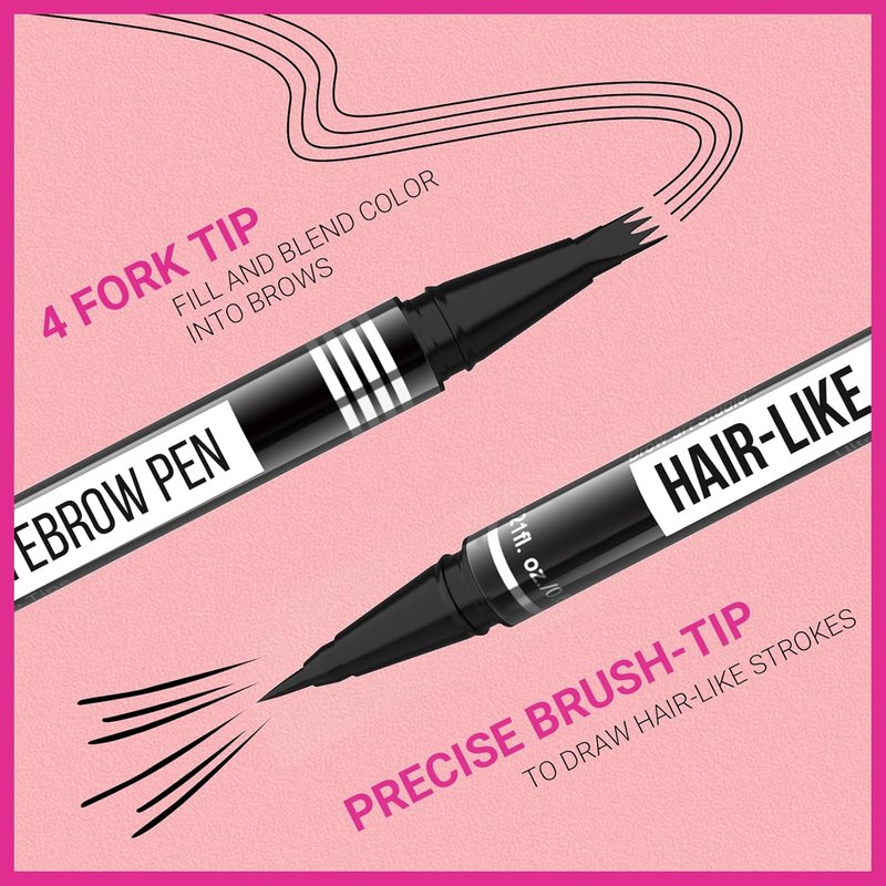 iMethod Microblading Eyebrow Pen - 2-in-1 Dual-Ended Pencil with 4-Fork & Brush Tips for Natural Brows | Dark Brown