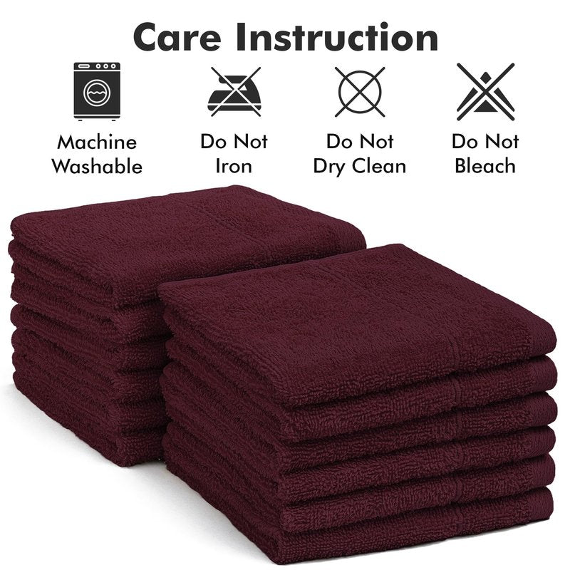 Novo Home Face Towels Pack of 12 – 100% Cotton Wash Cloths (12x12 inch) – Soft, Quick Dry & Highly Absorbent Hand Towels for Bathroom, Spa, Gym, Kitchen and for Daily Use - (Burgundy)