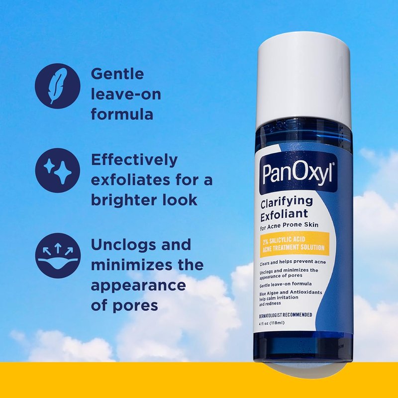 PanOxyl Clarifying Exfoliant - 2% Salicylic Acid BHA Liquid for Acne Prone Skin | 4 fl oz, Redness Relief & Pore Minimizer