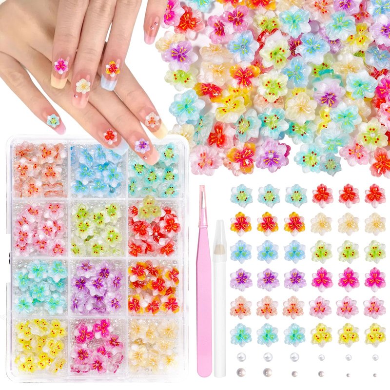 Color Flowers Nail Charms, 3D Egg Sun Flower Nail Art Charms, Color Tropical Flower Blossom Designs Charms for Acrylic Nails Art DIY Design Supplies
