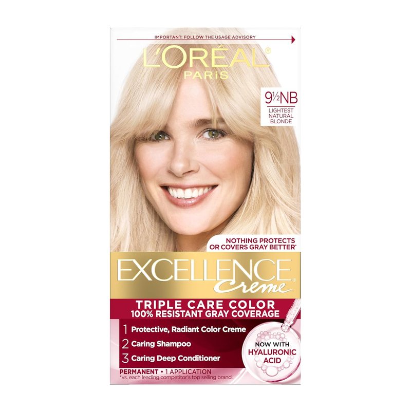 L'Oreal Paris Excellence Crème Hair Dye - Triple Care Formula for 100% Gray Coverage | 9.5NB Lightest Natural Blonde