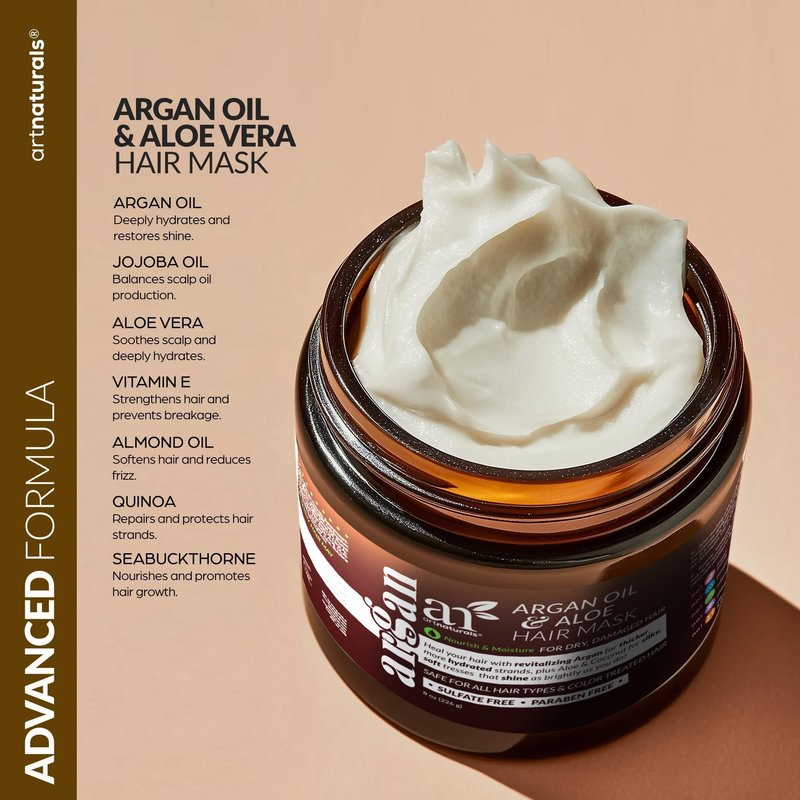Artnaturals Hair Mask for Dry, Damaged Hair - Deep Conditioning Treatment – Argan Oil & Jojoba Treatment – Repair Mask for Curly, Frizzy Color-Treated Hair, For Hydrating Growth Repair Moisturizing