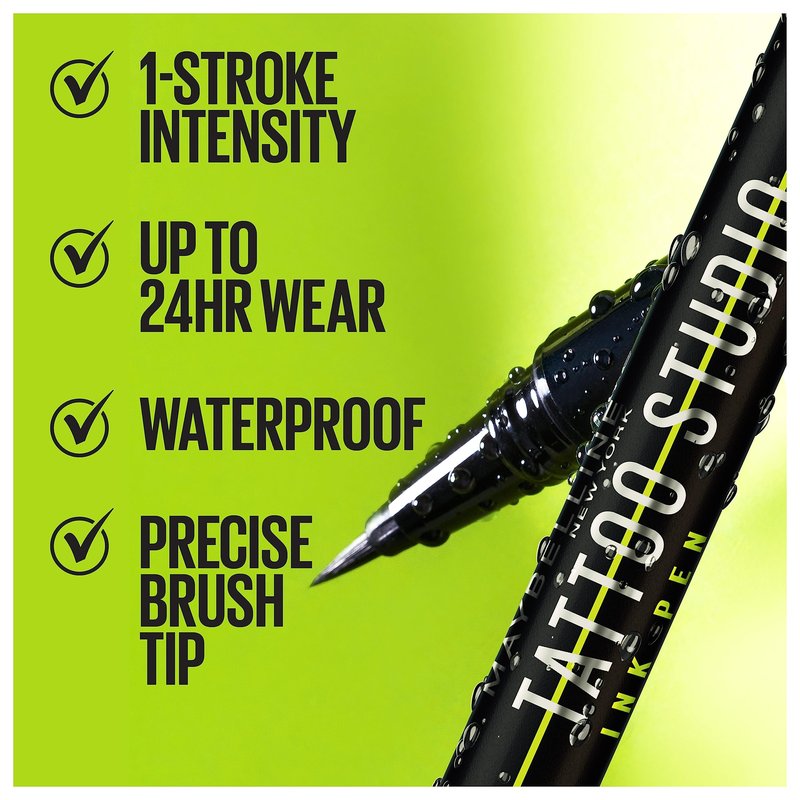Maybelline Tattoo Studio Ink Pen Liquid Eyeliner, Up to 24 Hours of Wear, Waterproof & Smudge-Resistant Make Up, Brown, 1 Count