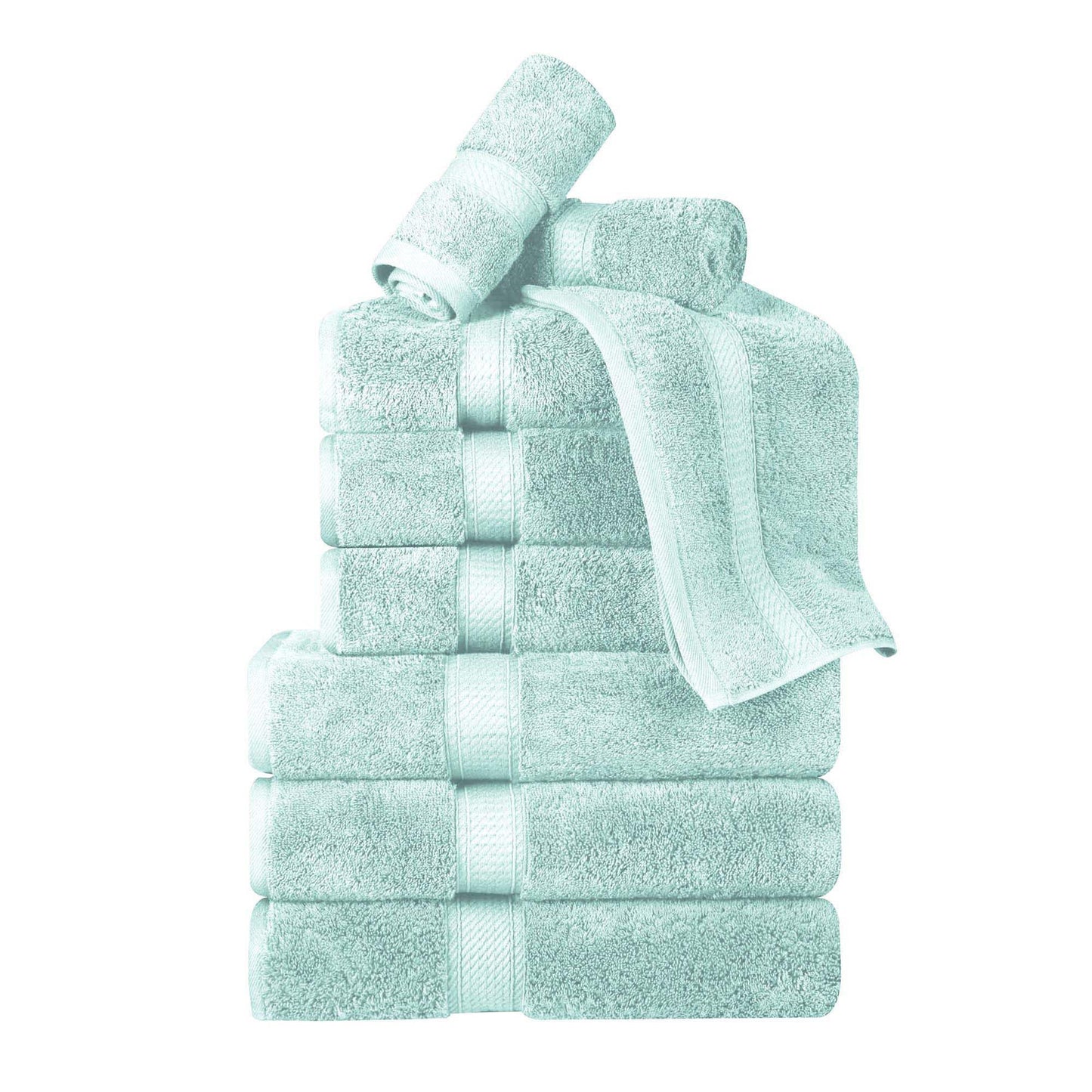 Superior Egyptian Cotton Pile 9 Piece Towel Set, Includes 3 Bath, 3 Hand, 3 Face Towels/Washcloths, Ultra Soft Luxury Towels, Thick Plush Essentials, Guest Bath, Spa, Hotel Bathroom, Sea Foam