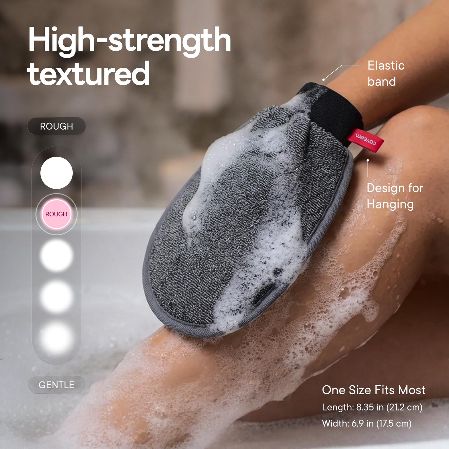 Caveem Exfoliating Mitt, Body Scrubber for Deep Exfoliation, Korean Scrub Mitt, Turkish Body Exfoliator for Remove Dead Skin, Gentle Lightweight Loofah Bath Glove for Shower (2 Pack)