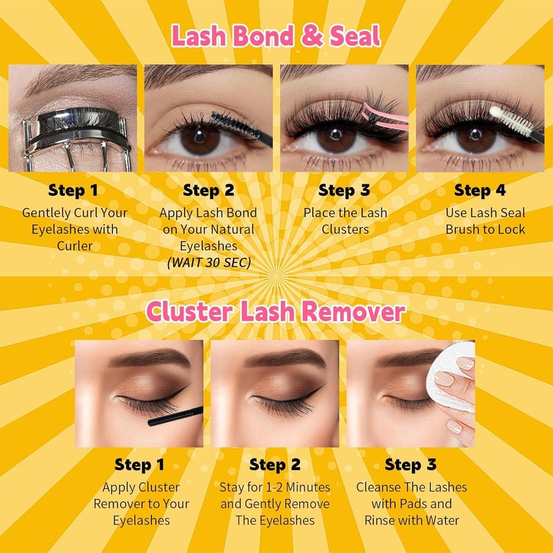 RITALASH Lash Extension Kit - 800pcs DIY Cluster Lashes with Bond, Seal, Remover & Tweezers | 30D-60D, 8-16mm