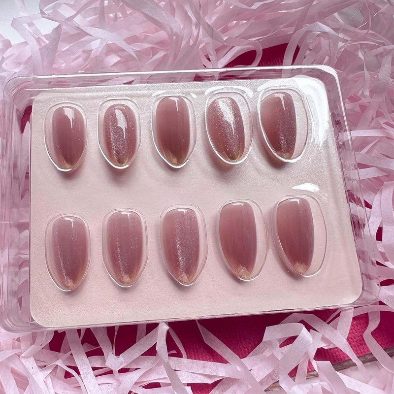 ONPRESS Press-On Nails - 30 Pcs Short Almond Shape with Gold Ombre French Tips | Pearlescent Glitter Finish