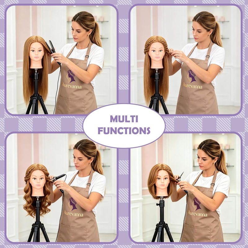 Skiennix Mannequin Head - 80% Real Hair for Cosmetology Training | 26-28" Light Brown with Clamp Holder