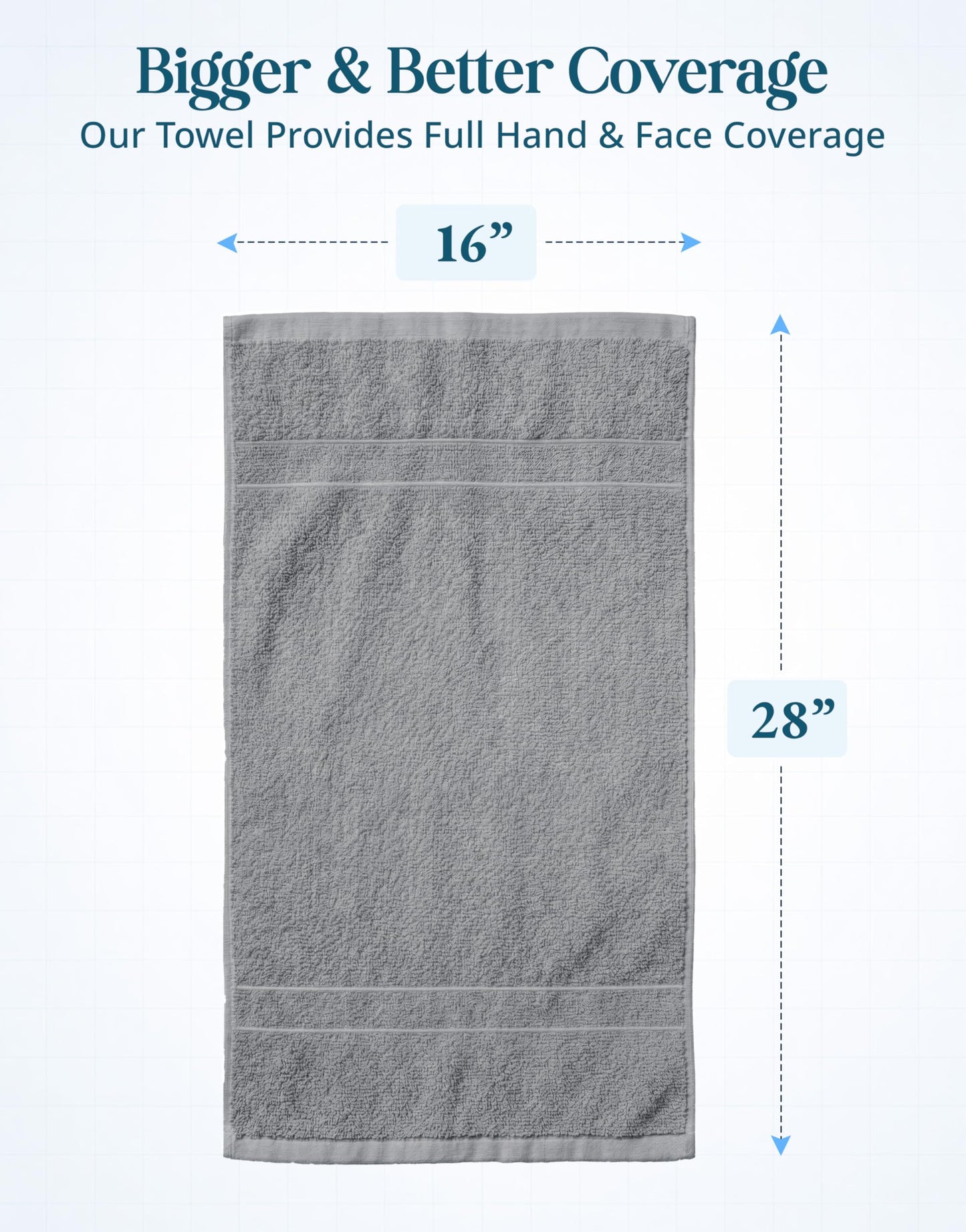 CASA PLATINO Hand Towels for Bathroom - 6 Pack (16"x28"), 100% Cotton Face Towel Set - Soft, Fade & Shrink Resistant - Hotel & Spa Inspired Hand Towels for Bathroom for Modern Family Homes - Cool Grey