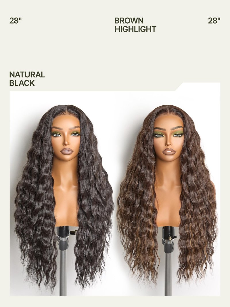 Frodio Veralux™ Blend Human Hair Easy Throw On Lace Wig Boho Curly Ocean Wave Lace Front Wigs Glueless Lace Wig Beginner Friendly 28 Inch HD Lace Glueless Wigs Natural Black Color