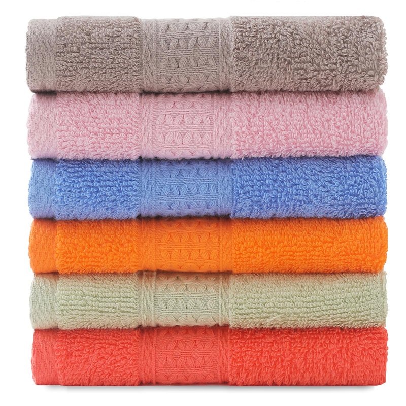 QAJ 6 Pack 100% Cotton Washcloths Set, Highly Absorbent and Soft Feel Fingertip Towels, 13 x 13 in Quick Dry Face Cloths