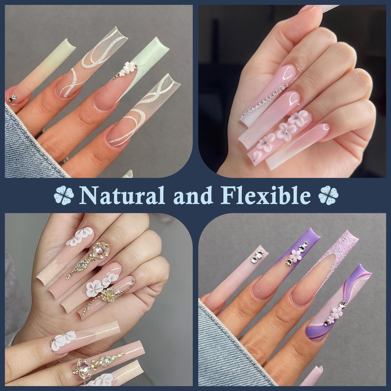 Luckyfairy XXL Nail Tips Square 120 Pcs 12 Sizes - No C Curve Flat Square Pre-buff 2XL Half Cover Tapered Gel Acrylic Nail Tips False Nails Gelly Tips for DIY Nail Art Salon