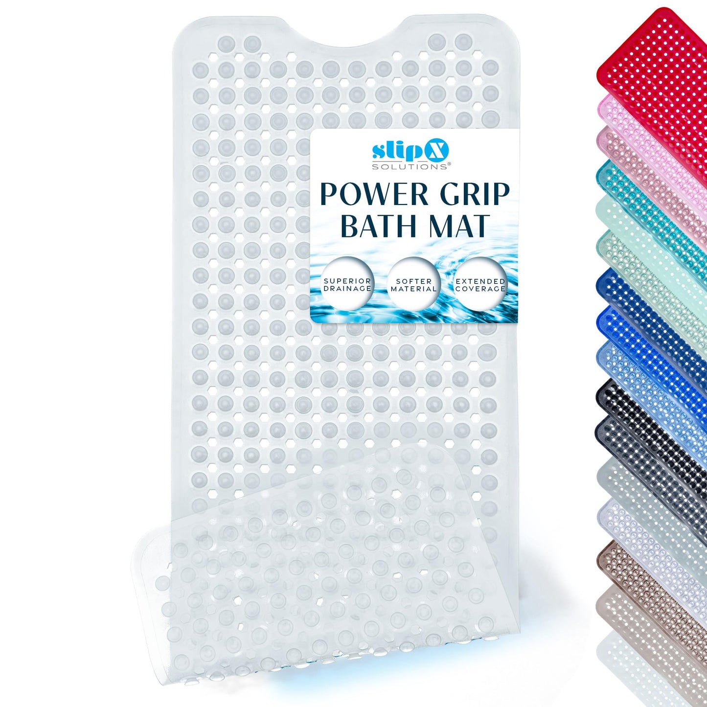 SlipX Solutions Power Grip Bathtub Safety Mat | Precision Grip Technology for Longer, Stronger, & Softer Wet Surface Protection | Transparent 39"x16"
